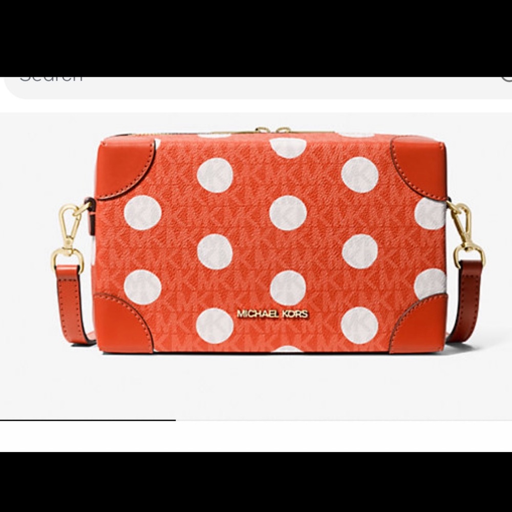 Michael Kors Signature Red Clay and White Polka Dot Trunk Crossbody Bag NWT